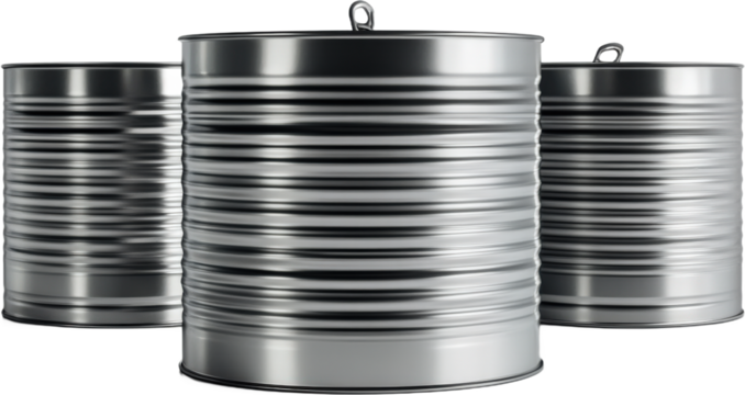 Steel Food Cans Arranged in a Row