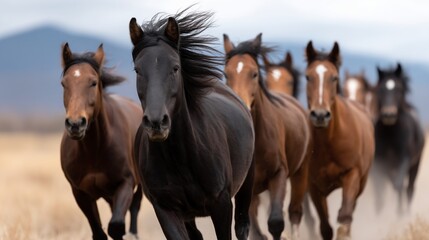 Fototapeta premium Wild horses running in a field