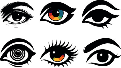 Artistic eye expressions icons set – silhouette, visual design and emotive symbols
