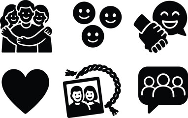Friendship and connection icons set – silhouette, camaraderie and relationship symbols
