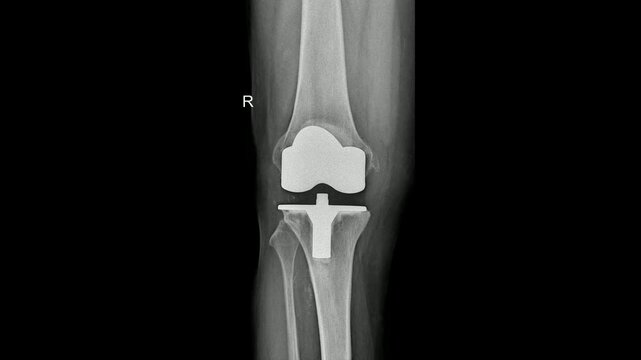 X-ray of Right Knee with Total Knee Arthroplasty Showing Post-Surgical Implant
