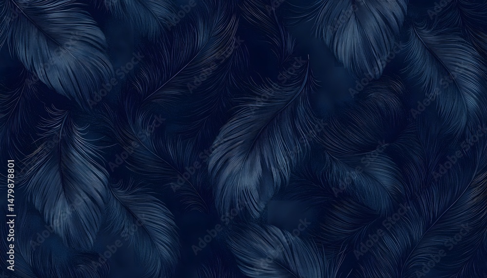 Poster dark blue feather patterns in a textured design.