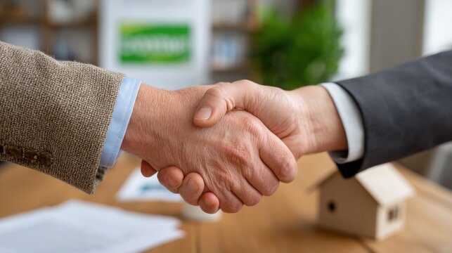 Business Deal and Contract Signing in an Environment of Formal Agreement Concept., Business professionals shaking hands in office setting symbolizing agreement and partnership