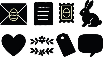 Easter greeting icons set – silhouette style, holiday and celebration symbols