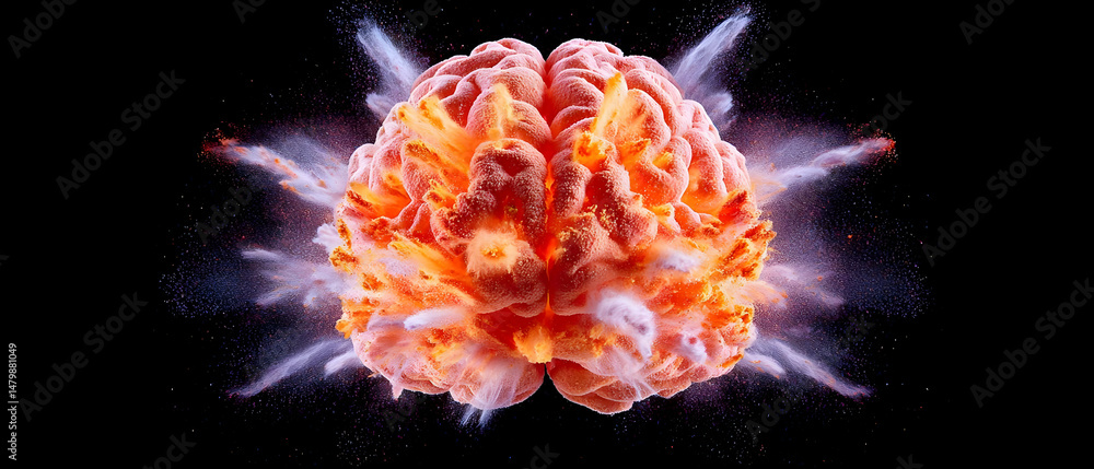 Poster exploding brain in abstract art design
