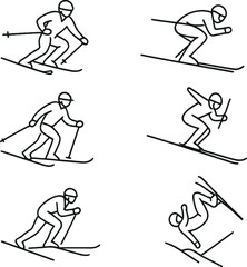 Skiing silhouettes icons set &ndash; silhouette, winter sports and elegant skier symbols