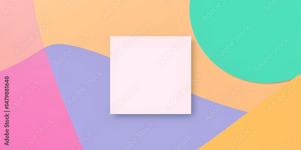 Poster pastel colored background with a white square in the center and rounded shapes around it