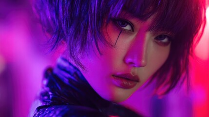 Cyberpunk Girl Neon Lights Portrait