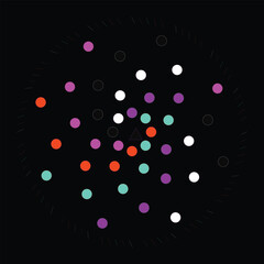 Abstract Circular Arrangement of Colored Dots on Dark Background