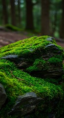 Obraz premium Emerald Moss, Forest Stone: Nature's Embrace