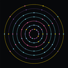 Colorful Circular Art Design with Dots on a Black Backdrop
