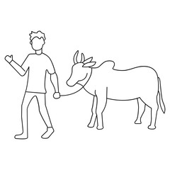 Muslim Boy with Sacrificial Cow � Eid Qurbani Illustration