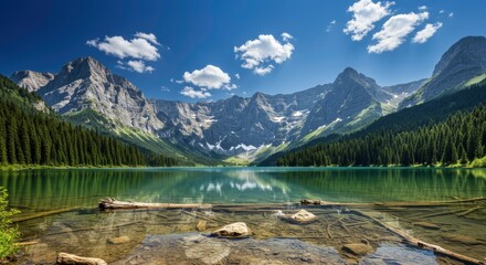 Serene mountain lake breathtaking view pristine nature majestic peaks unforgettable landscape