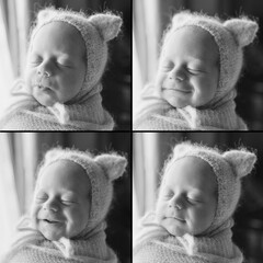 A newborn baby is wrapped in diapers with a wool cap in a basket. Swaddling, maternity hospital, family, ivf, life planning, parenting. A mother's love for her child. Baby food. High quality photo