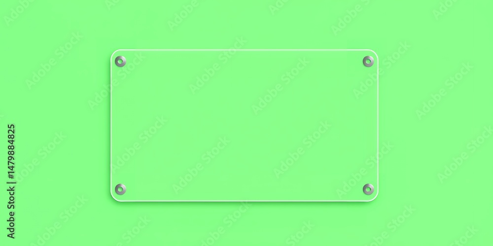 Poster a rectangular glass plate with rounded corners mounted on a light green background surface