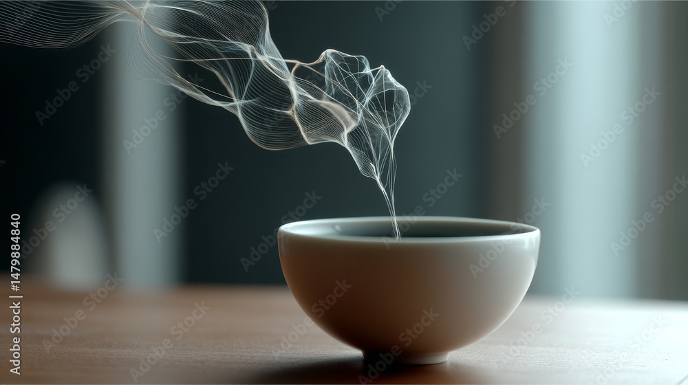 Aufkleber steaming bowl emits delicate wisps of vapor, creating ethereal atmosphere that evokes warmth and com