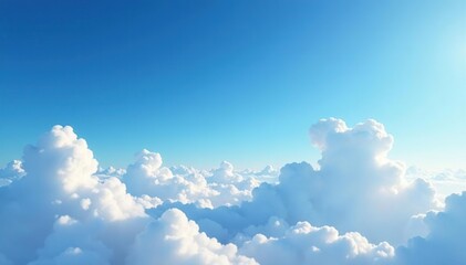 Serene, expansive blue sky, perfect for relaxation  Clouds softly drift across the vast expanse ,  high angle,  clear