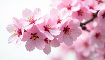 Fototapeta premium Delicate pink blossoms clustered together, isolated on pure white , bloom, pink carnations, vibrant