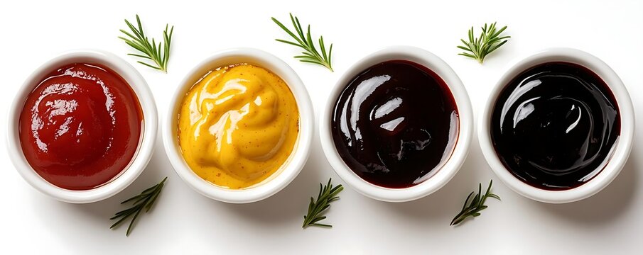 Four sauces, rosemary, white. Food blog