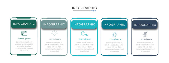 5 Steps Infographics Design Template - Graph, Pie chart, workflow layout, squire diagram, brochure, report, presentation, web design Editable Vector	