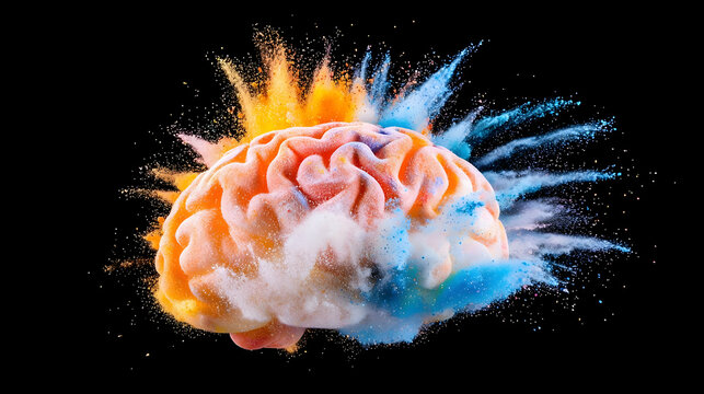 Colorful Exploding Brain Against Black Background