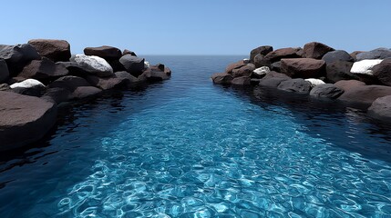 Fototapeta premium Aegean Sea Inlet Tranquil Rocks Crystal Water.