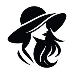 Woman in hat, fashion, black logo design vector