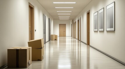 Obraz premium A hallway with boxes and a door