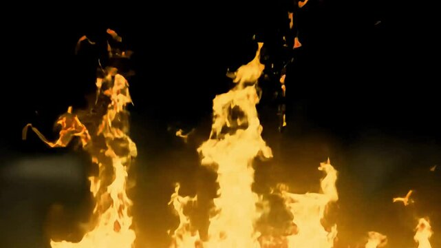 Intense fiery flames animated overlay, transparent 4K video, alpha channel, ProRes 4444
