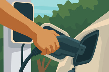 recharging electric cars illustration pastel color design vector art