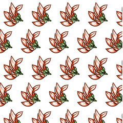 Ashoka Tree Flower or Saraca indica Seamless Pattern Hand drawn vector line art, Black and red green Flower isolated in white.  Beautiful design for textile, wallpaper, wrapping paper and backgrounds