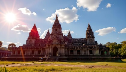 Fototapeta premium an expansive view of a majestic khmer style temple complex in cambodia