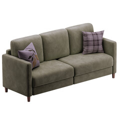 Naklejka premium A grey couch with a purple pillow on the left side and a purple