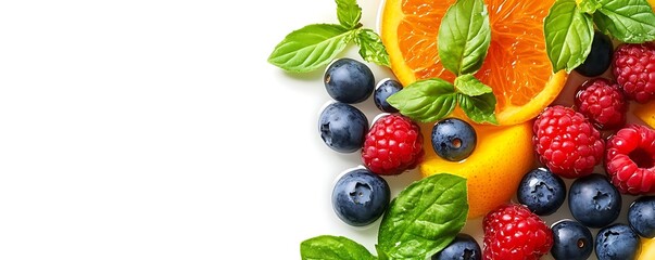 Obraz premium Fresh berries, citrus, basil. Healthy food