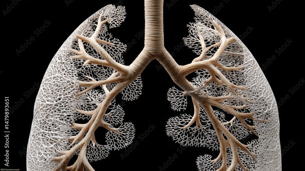 Poster organs and function concept ,lungs cutaway showing bronchi branching structure, highlighting intrica