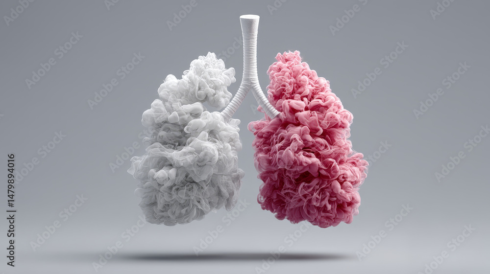 Poster organs and function concept ,lungs inflating and deflating with air flow, showcasing vibrant colors 