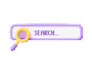 Pixel Search Bar with Magnifying Glass, 80s UI Style, Perfect for Web Design, UI Elements, Banners and Stickers