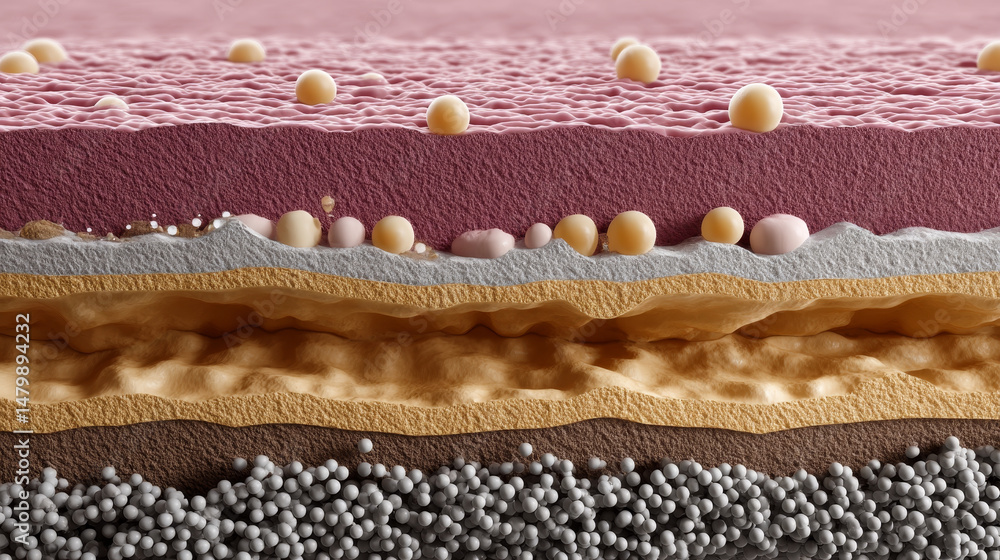 Poster organs and function concept ,skin layers with pore functions and sweat, showcasing various textures 