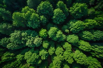 Aerial View of Dense Forest Canopy with Lush Green Foliage, Creating a Patterned Texture - Environment Concept                                        