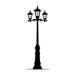 Street lamp icon. Lamppost. Black silhouette. Vertical front side view. Vector simple flat graphic illustration. Isolated object on white background. Isolate.