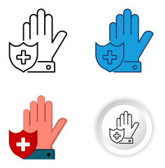 Four Style Prevention Healthcare Icon Set, in different styles, flat, outline, glyph and button. ideal for infographics, medical presentations etc.