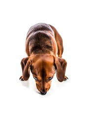 Curious Dachshund Puppy: Adorable Purebred Pet with Brown Fur Exploring and Pawing - Perfect Family Pet and Loyal Companion