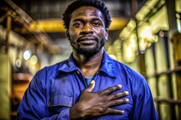 a man works in the workshop, with a uniform workplace, portrait of a worker