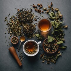 Fototapeta premium A white cup holds a healthy green tea beverage with mint leaves, an isolated herbal drink