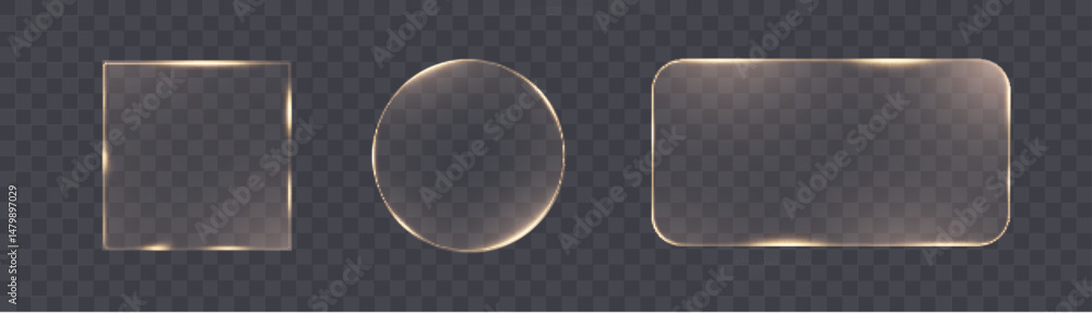 Aufkleber Glowing golden light frame set in various geometric shapes on transparent background. Vector illuminated borders for futuristic interfaces, app UI, digital HUD panels and modern design.

