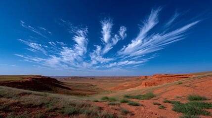 Fototapeta premium Dramatic Sky with Red Canyon Landscape, and Kazakhstan.