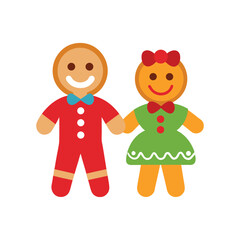 Flat and Minimal Gingerbread man and girl logo vector illustration isolated on white background