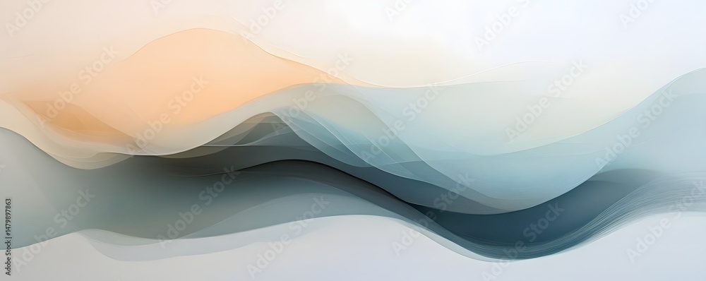 Poster abstract landscape with flowing lines and soft colors