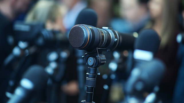 AI generator image of the media is broadcasting and interviewing press conferences, important events such as interviews with national leaders.