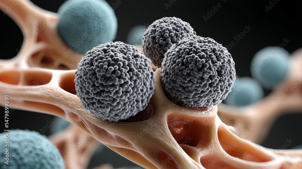 Poster bone marrow producing cells are depicted this detailed view, showcasing their structure and function